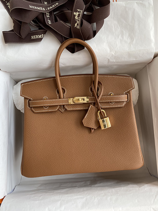 エルメスバーキン25 ゴールデンブラウンバックルBirkin 25 cmトートバッグ高級本革使用 全て手縫い