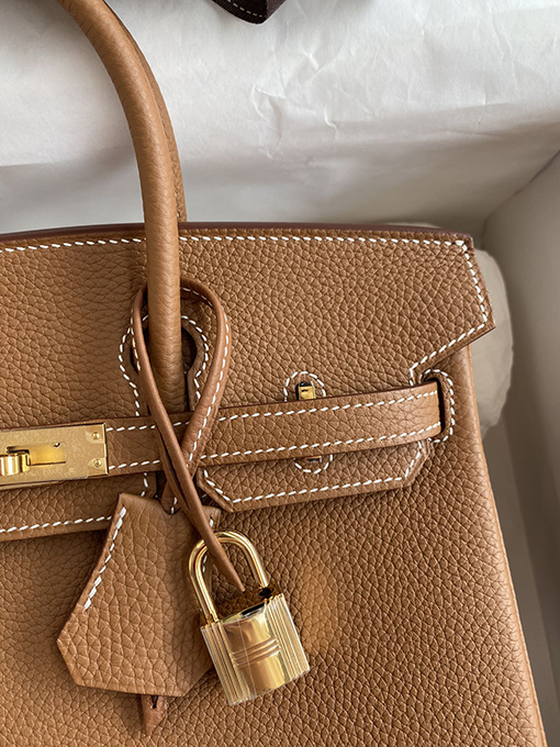 エルメスバーキン25 ゴールデンブラウンバックルBirkin 25 cmトートバッグ高級本革使用 全て手縫い