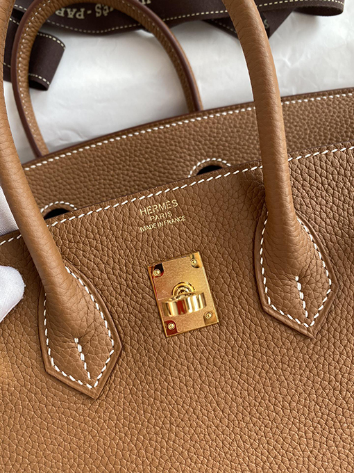 エルメスバーキン25 ゴールデンブラウンバックルBirkin 25 cmトートバッグ高級本革使用 全て手縫い