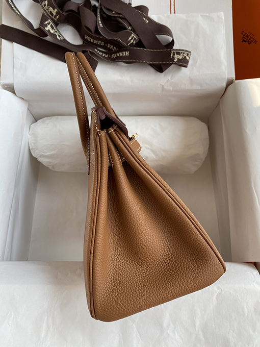 エルメスバーキン25 ゴールデンブラウンバックルBirkin 25 cmトートバッグ高級本革使用 全て手縫い