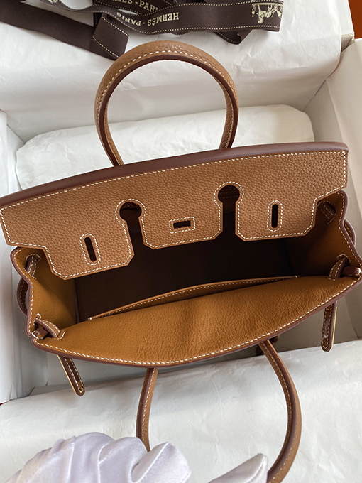 エルメスバーキン25 ゴールデンブラウンバックルBirkin 25 cmトートバッグ高級本革使用 全て手縫い