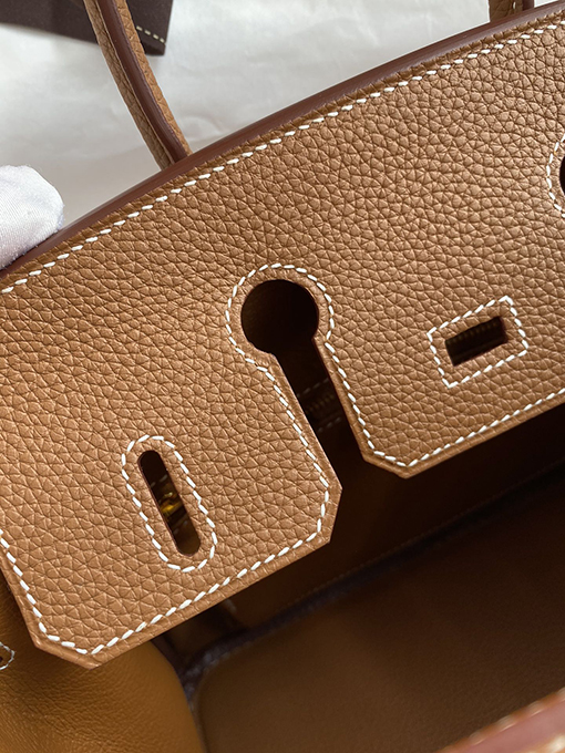 エルメスバーキン25 ゴールデンブラウンバックルBirkin 25 cmトートバッグ高級本革使用 全て手縫い