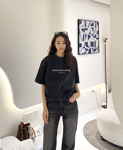 アレキサンダーワン 半袖 Tシャツ クラシック レタリング ロゴ プリント ウォッシング