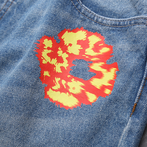 DENIM TEARSウォッシングビンテージほのお プリント