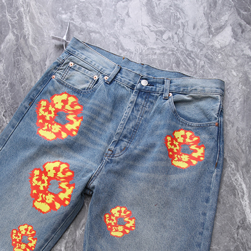 DENIM TEARSウォッシングビンテージほのお プリント