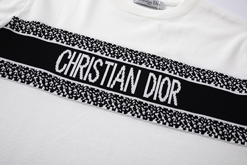 ディオール クラシックなdiorロゴバーの衝突色ニット半袖Tシャツ