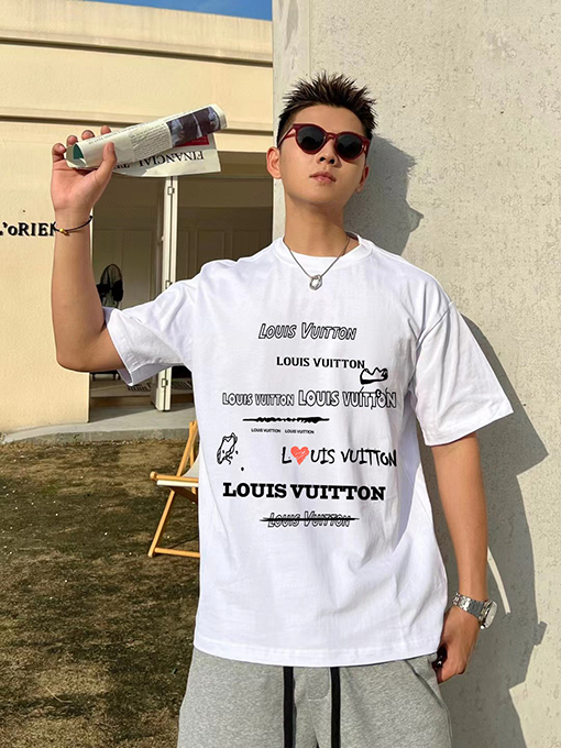 ルイヴィトン 新作プリントラウンドネック半袖Tシャツ