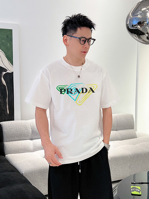 プラダ  カップル純綿プリント半袖Tシャツ