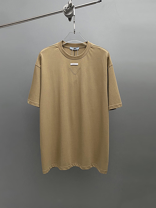 プラダ 三角織り定染装飾クルーネック半袖Tシャツ