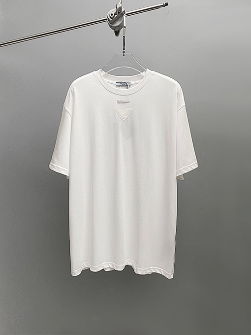 プラダ 三角織り定染装飾クルーネック半袖Tシャツ