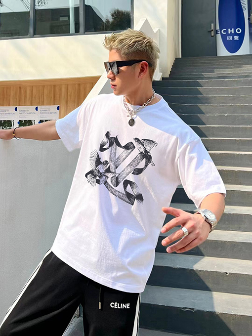 ルイヴィトン 新しいプリントラウンドネック半袖個性的なTシャツ