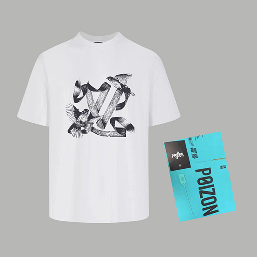 ルイヴィトン 新しいプリントラウンドネック半袖個性的なTシャツ