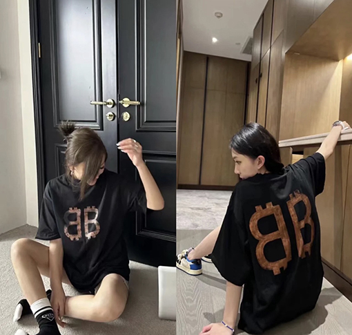 バレンシアガスーパーコピー   最新のビットコインプリント半袖Tシャツ