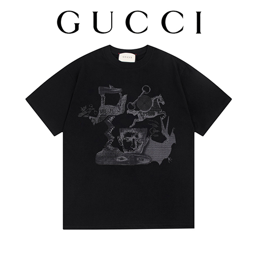 グッチ  コラージュ なアートプリントパターン半袖Tシャツ