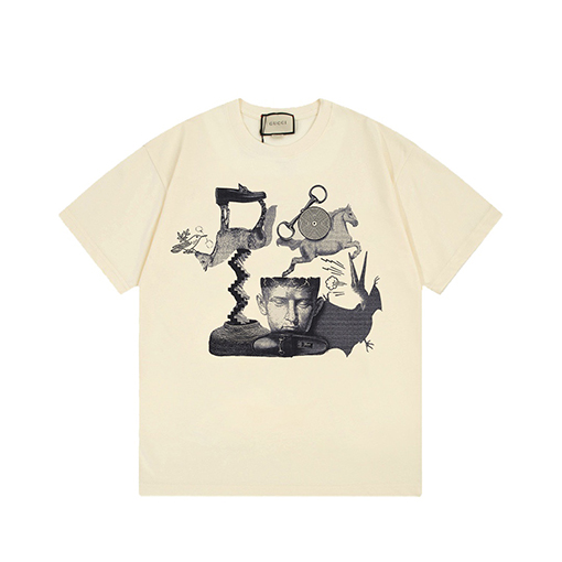 グッチ  コラージュ なアートプリントパターン半袖Tシャツ