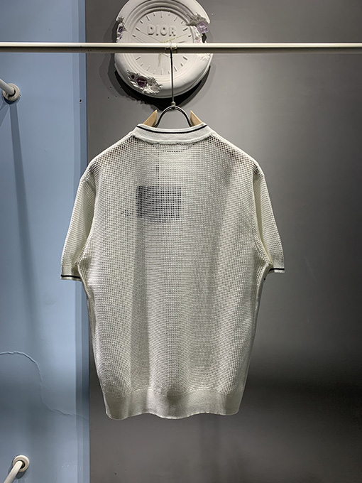 プラダ  シルクコットンブレンドクルーネックメッシュ半袖Tシャツ