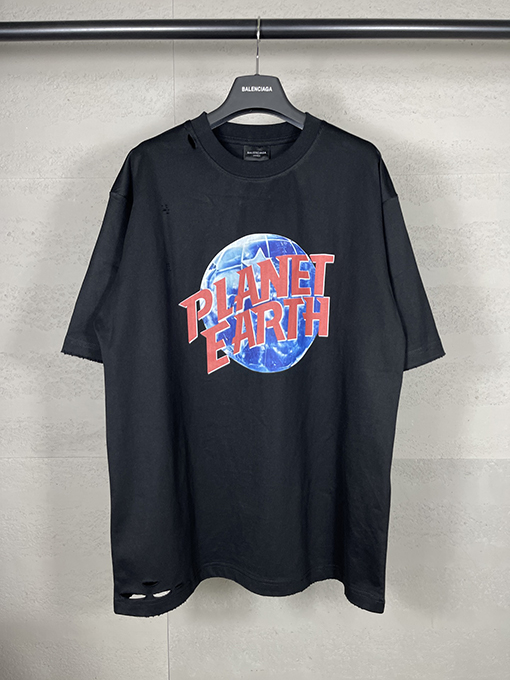 バレンシアガ   プリントウォッシュ半袖Tシャツ
