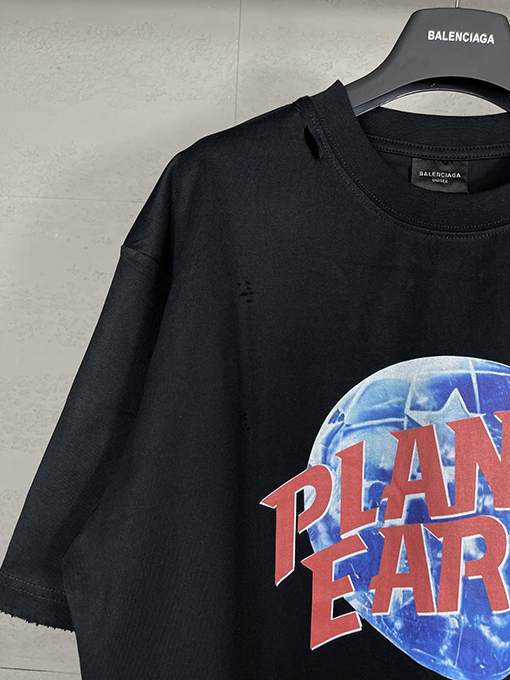 バレンシアガ   プリントウォッシュ半袖Tシャツ