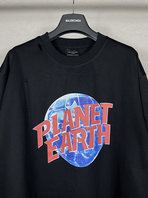 バレンシアガ   プリントウォッシュ半袖Tシャツ