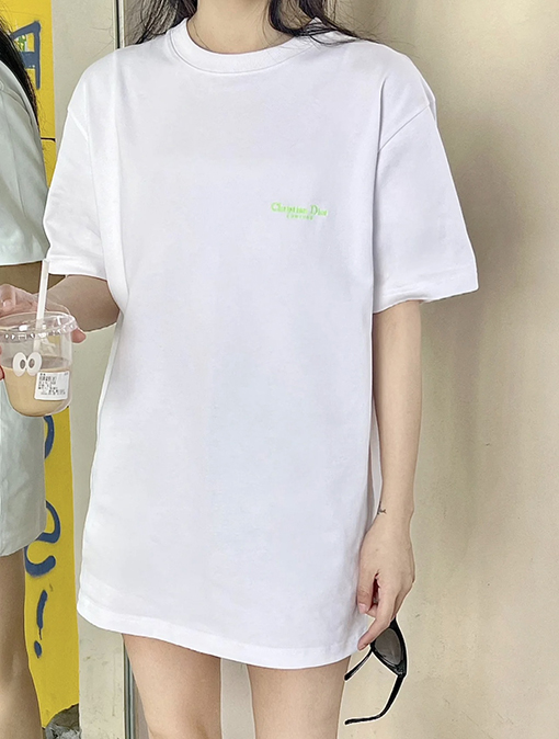 ディオール  新しい な刺繍の小さな文字の半袖Tシャツ