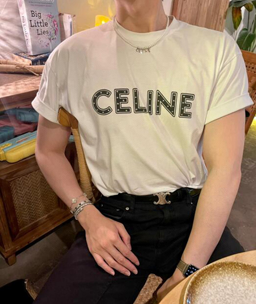 セリーヌ  ステッカーリベットレタープリントベーシック半袖Tシャツ