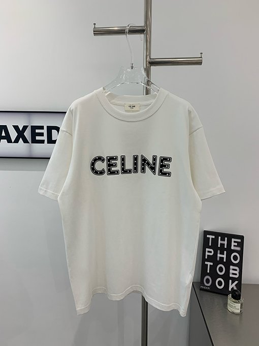 セリーヌ  ステッカーリベットレタープリントベーシック半袖Tシャツ