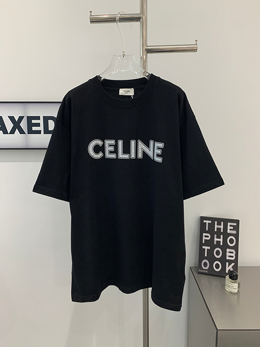 セリーヌ  ステッカーリベットレタープリントベーシック半袖Tシャツ