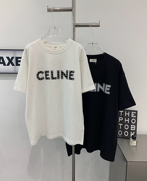 セリーヌ  ステッカーリベットレタープリントベーシック半袖Tシャツ