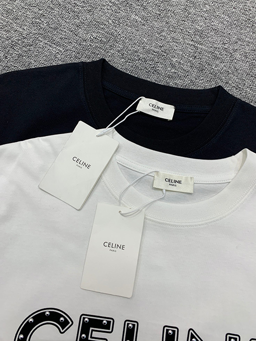 セリーヌ  ステッカーリベットレタープリントベーシック半袖Tシャツ