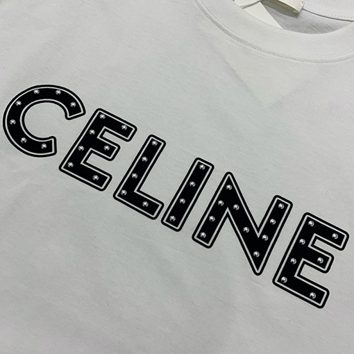 セリーヌ  ステッカーリベットレタープリントベーシック半袖Tシャツ
