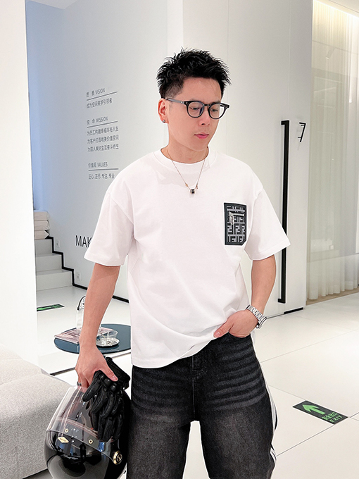 フェンディ  胸ジッパーポケットステッチ半袖Tシャツ