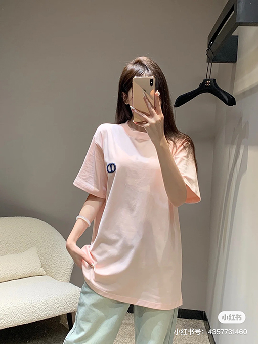 ディオール  クラシックCDアルファベット刺繍ニットクルーネック半袖Tシャツ