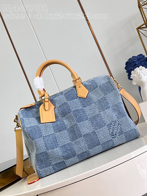 ルイヴィトンスーパーコピー Damier Denim 3 D生地Speedy 40 Bandoulièreハンドバッグ N40701