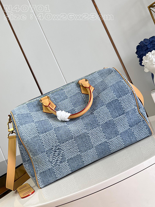ルイヴィトンスーパーコピー Damier Denim 3 D生地Speedy 40 Bandoulièreハンドバッグ N40701