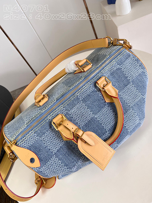 ルイヴィトンスーパーコピー Damier Denim 3 D生地Speedy 40 Bandoulièreハンドバッグ N40701