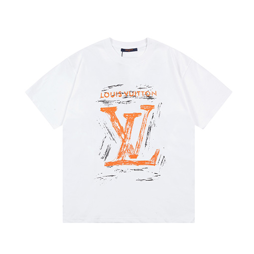 ルイヴィトンコピー  手描きの落書き大きなロゴアルファベットプリント半袖Tシャツ