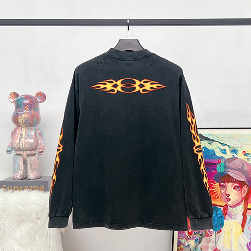 バレンシアガコピー  ダブルリング炎ファッション プリント古い長袖シャツ