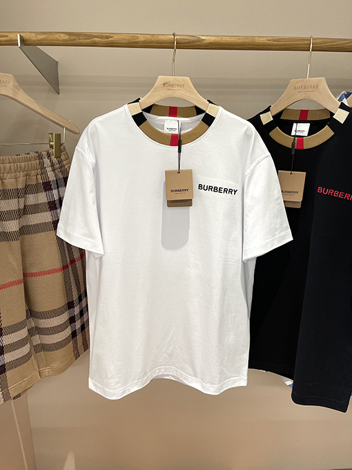 バーバリーコピー  新しいロゴ刺繍入りコットン半袖Tシャツ