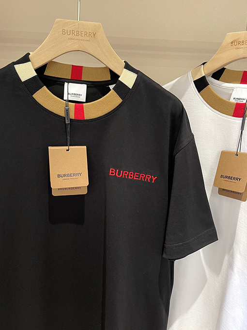 バーバリーコピー  新しいロゴ刺繍入りコットン半袖Tシャツ