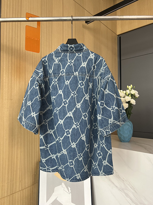 ルイヴィトン  新しいプリント半袖デニムシャツ