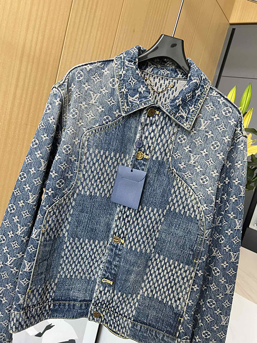 ルイヴィトンコピー  チェック柄ステッチデニムジャケットジャケット