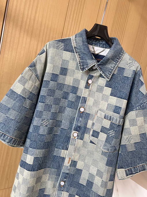 ルイヴィトン  チェック柄半袖デニムシャツ