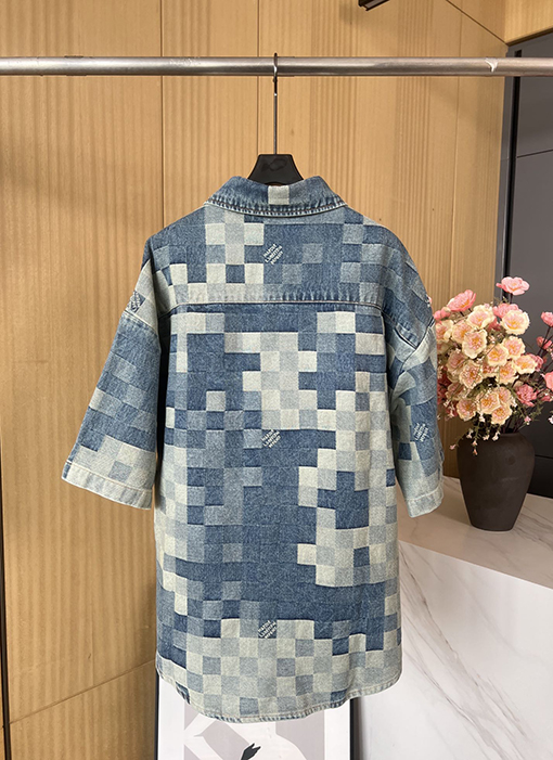 ルイヴィトン  チェック柄半袖デニムシャツ