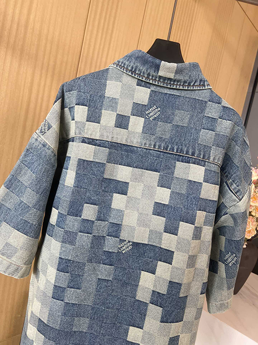 ルイヴィトン  チェック柄半袖デニムシャツ