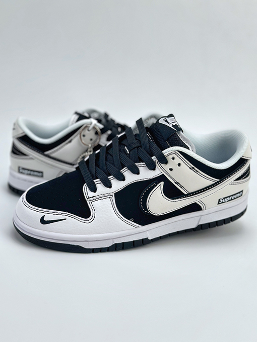 NIKE SB Dunk Low x Supreme ブラックホワイトダブルフックスニーカー