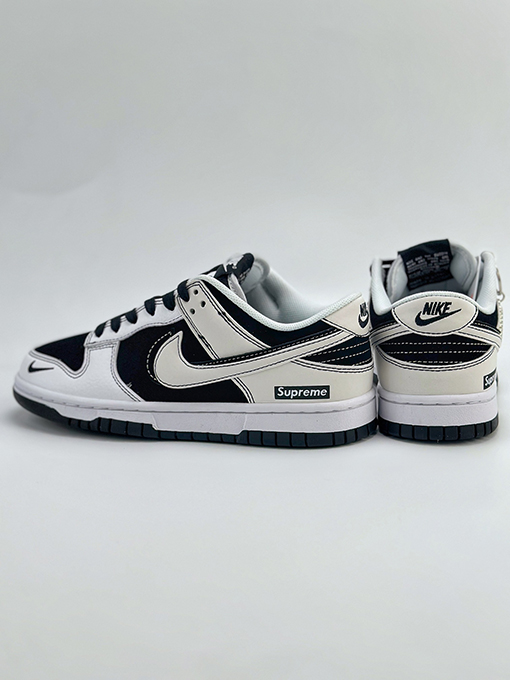 NIKE SB Dunk Low x Supreme ブラックホワイトダブルフックスニーカー