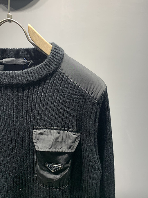 プラダ 24 FW カシミヤウール混紡パッチワークポケットセーター 