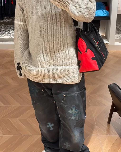 クロムハーツ カシミヤレザークロスニットセーター