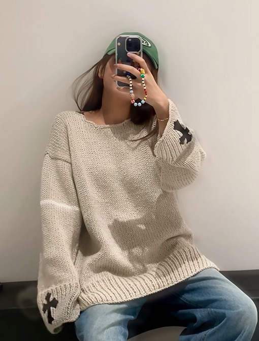 クロムハーツ カシミヤレザークロスニットセーター