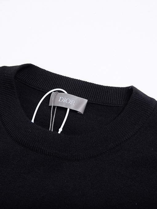 ディオールクラシックな刺繍のラウンドネックニット半袖Tシャツ